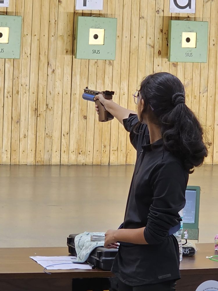 Action-packed moment captured during a competitive shooting event