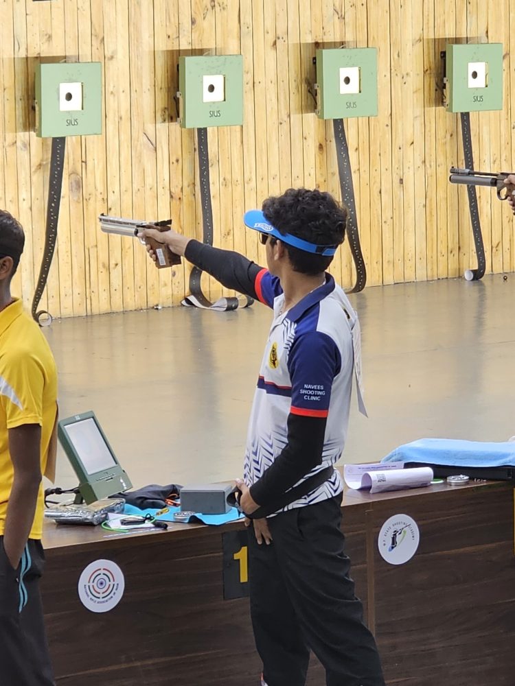 Action-packed moment captured during a competitive shooting event